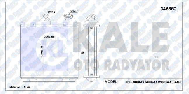 KALE 346660 Kalorifer Radyatoru Opel Astra F / Calibra A / Vectra A (Al/Brz)